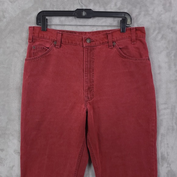 Vintage Levis 550 Mens Jeans 36x32 Red Relaxed Orange Tab 90s USA Undone Hem - Picture 6 of 12